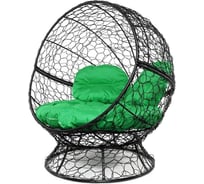 Кресло M-GROUP АПЕЛЬСИН с ротангом чёрное, зелёная подушка 11520404