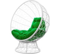 Кресло M-GROUP КОКОС на подставке с ротангом белое, зелёная подушка 11590104