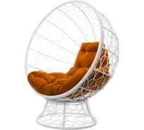 Кресло M-GROUP КОКОС на подставке с ротангом белое, оранжевая подушка 11590107