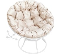 Кресло M-GROUP ПАПАСАН пружинка без ротанга белое, бежевая подушка 12040101