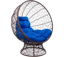 Кресло M-GROUP КОКОС на подставке с ротангом коричневое, синяя подушка 11590210