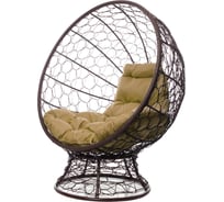 Кресло M-GROUP КОКОС на подставке с ротангом коричневое, бежевая подушка 11590201