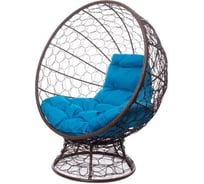 Кресло M-GROUP КОКОС на подставке с ротангом коричневое, голубая подушка 11590203