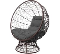 Кресло M-GROUP КОКОС на подставке с ротангом коричневое, серая подушка 11590209