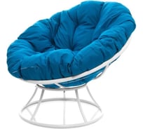 Кресло M-GROUP ПАПАСАН без ротанга белое, голубая подушка 12010103