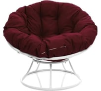 Кресло M-GROUP ПАПАСАН без ротанга белое, бордовая подушка 12010102