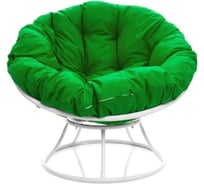 Кресло M-GROUP ПАПАСАН без ротанга белое, зелёная подушка 12010104