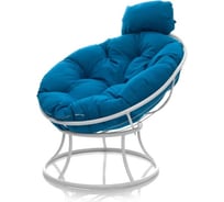Кресло M-GROUP ПАПАСАН мини без ротанга белое, синяя подушка 12060110