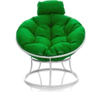 Кресло M-GROUP ПАПАСАН мини без ротанга белое, зелёная подушка 12060104