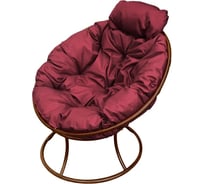 Кресло M-GROUP ПАПАСАН мини без ротанга коричневое, бордовая подушка 12060202