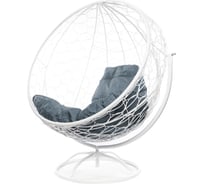 Вращающееся кресло M-GROUP КРУГ с ротангом белое, серая подушка 11100109