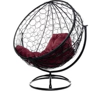 Вращающееся кресло M-GROUP КРУГ с ротангом чёрное, бордовая подушка 11100402
