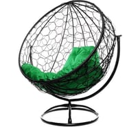 Вращающееся кресло M-GROUP КРУГ с ротангом чёрное, зелёная подушка 11100404