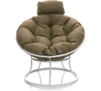 Кресло M-GROUP ПАПАСАН мини без ротанга белое, бежевая подушка 12060101