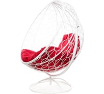 Вращающееся кресло M-GROUP КРУГ с ротангом белое, красная подушка 11100106