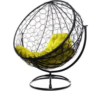 Вращающееся кресло M-GROUP КРУГ с ротангом чёрное, жёлтая подушка 11100411