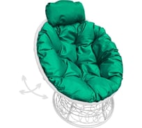 Кресло M-GROUP ПАПАСАН пружинка мини с ротангом белое, зелёная подушка 12090104