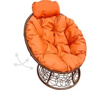 Кресло M-GROUP ПАПАСАН пружинка мини с ротангом коричневое, оранжевая подушка 12090207