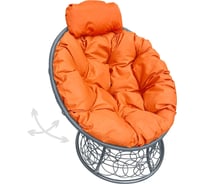 Кресло M-GROUP ПАПАСАН пружинка мини с ротангом серое, оранжевая подушка 12090307