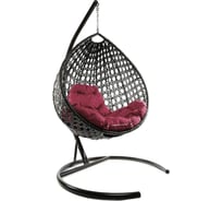 Подвесное кресло M-GROUP КАПЛЯ ЛЮКС с ротангом коричневое, бордовая подушка 11030202
