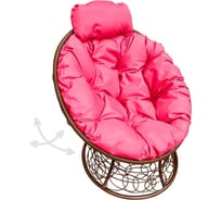 Кресло M-GROUP ПАПАСАН пружинка мини с ротангом коричневое, розовая подушка 12090208