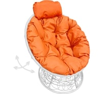 Кресло M-GROUP ПАПАСАН пружинка мини с ротангом белое, оранжевая подушка 12090107