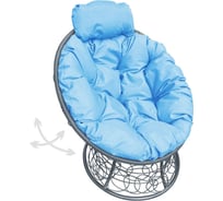 Кресло M-GROUP ПАПАСАН пружинка мини с ротангом серое, голубая подушка 12090303
