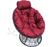 Кресло M-GROUP ПАПАСАН пружинка мини с ротангом чёрное, бордовая подушка 12090402