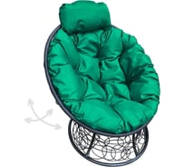 Кресло M-GROUP ПАПАСАН пружинка мини с ротангом чёрное, зелёная подушка 12090404