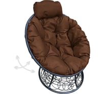 Кресло M-GROUP ПАПАСАН пружинка мини с ротангом чёрное, коричневая подушка 12090405