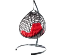 Подвесное кресло M-GROUP КАПЛЯ ЛЮКС с ротангом серое, красная подушка 11030306