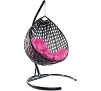 Подвесное кресло M-GROUP КАПЛЯ ЛЮКС с ротангом чёрное, розовая подушка 11030408