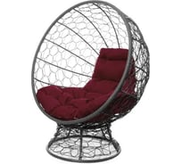 Кресло M-GROUP КОКОС на подставке с ротангом серое, бордовая подушка 11590302