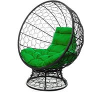 Кресло M-GROUP КОКОС на подставке с ротангом чёрное, зелёная подушка 11590404