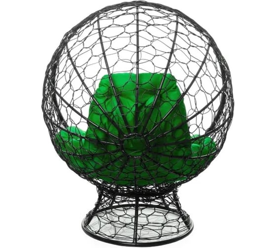 Кресло M-GROUP КОКОС на подставке с ротангом чёрное, зелёная подушка 11590404