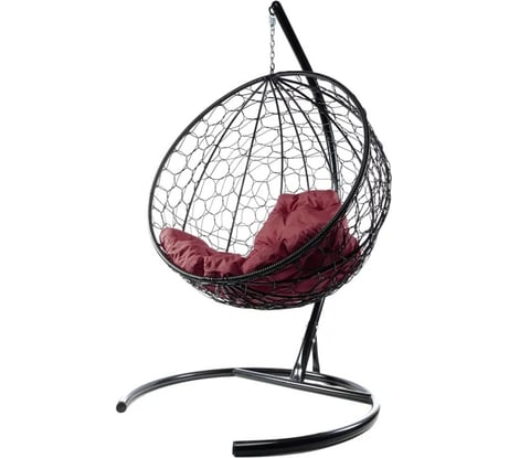 Подвесное кресло M-GROUP КРУГ с ротангом чёрное, бордовая подушка 11050402