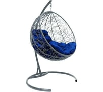 Подвесное кресло M-GROUP КРУГ с ротангом серое, синяя подушка 11050310