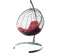 Подвесное кресло M-GROUP КРУГ с ротангом серое, бордовая подушка 11050302
