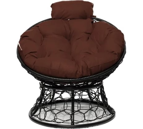 Кресло M-GROUP ПАПАСАН мини с ротангом чёрное, коричневая подушка 12070405