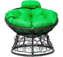 Кресло M-GROUP ПАПАСАН мини с ротангом серое, зелёная подушка 12070304