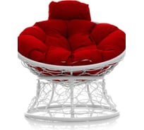 Кресло M-GROUP ПАПАСАН мини с ротангом белое, красная подушка 12070106