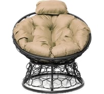 Кресло M-GROUP ПАПАСАН мини с ротангом чёрное, бежевая подушка 12070401