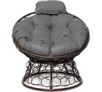 Кресло M-GROUP ПАПАСАН мини с ротангом коричневое, серая подушка 12070209