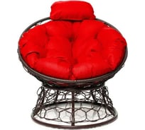 Кресло M-GROUP ПАПАСАН мини с ротангом коричневое, красная подушка 12070206