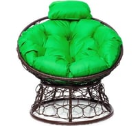 Кресло M-GROUP ПАПАСАН мини с ротангом коричневое, зелёная подушка 12070204
