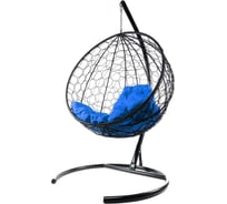 Подвесное кресло M-GROUP КРУГ с ротангом чёрное, синяя подушка 11050410
