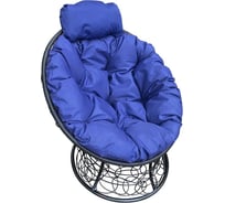 Кресло M-GROUP ПАПАСАН мини с ротангом чёрное, синяя подушка 12070410