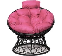 Кресло M-GROUP ПАПАСАН мини с ротангом чёрное, розовая подушка 12070408