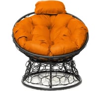 Кресло M-GROUP ПАПАСАН мини с ротангом серое, оранжевая подушка 12070307
