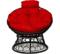 Кресло M-GROUP ПАПАСАН мини с ротангом чёрное, красная подушка 12070406